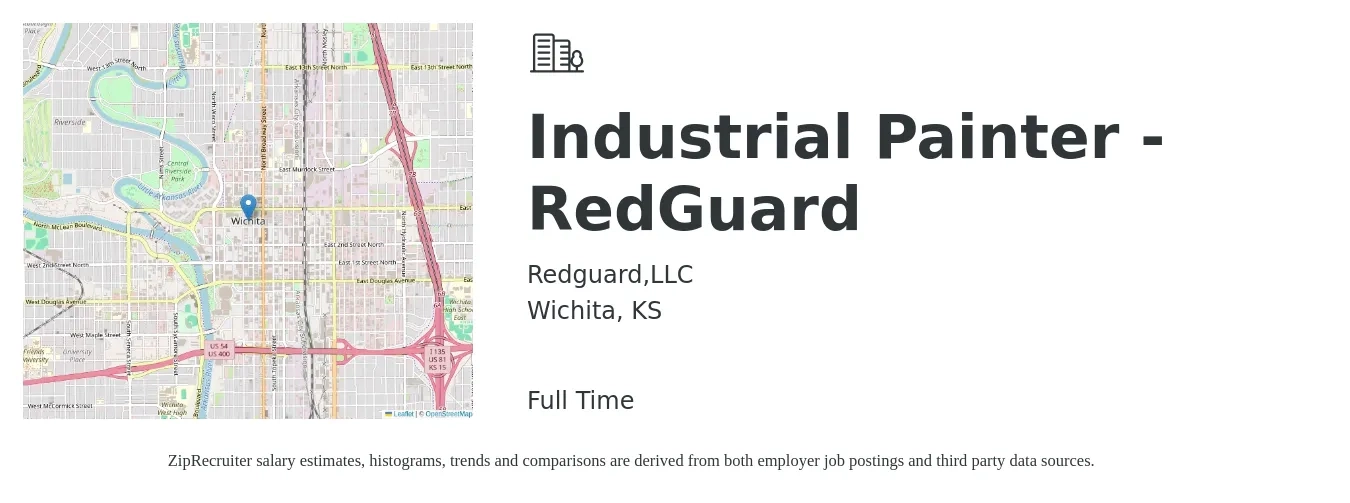Redguard,LLC job posting for a Industrial Painter - RedGuard in Wichita, KS with a salary of $17 to $23 Hourly with a map of Wichita location.