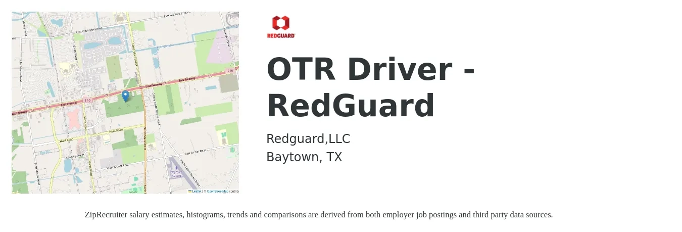 Redguard,LLC job posting for a OTR Driver - RedGuard in Baytown, TX with a salary of $1,230 to $1,620 Weekly with a map of Baytown location.