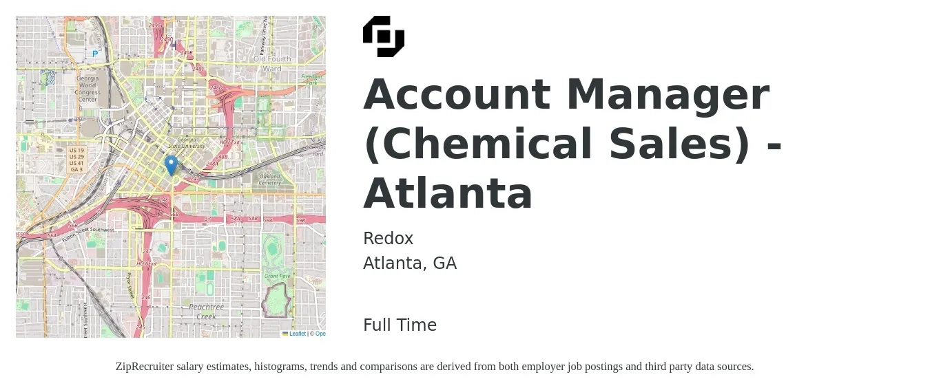 Redox job posting for a Account Manager (Chemical Sales) - Atlanta in Atlanta, GA with a salary of $48,600 to $76,900 Yearly with a map of Atlanta location.