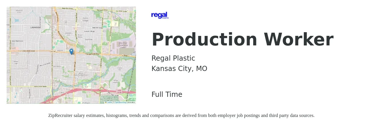 Regal Plastic job posting for a Production Worker in Kansas City, MO with a salary of $14 to $17 Hourly with a map of Kansas City location.