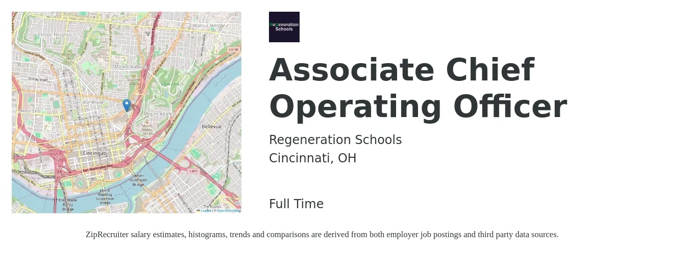 Regeneration Schools job posting for a Associate Chief Operating Officer in Cincinnati, OH with a salary of $107,100 to $177,600 Yearly with a map of Cincinnati location.