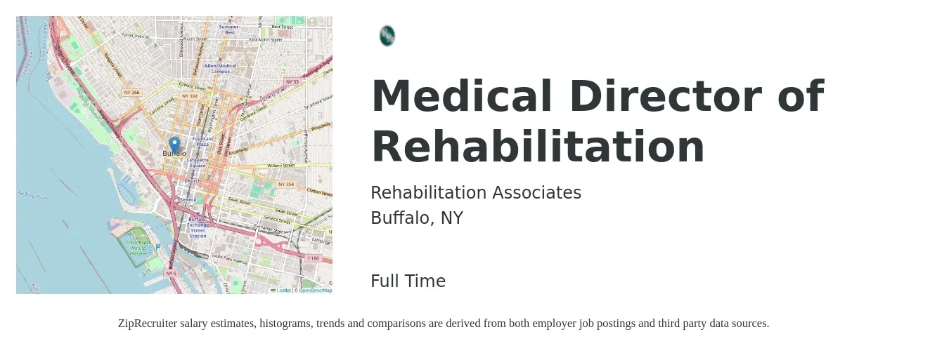 Rehabilitation Associates job posting for a Medical Director of Rehabilitation in Buffalo, NY with a salary of $300,000 to $400,000 Yearly with a map of Buffalo location.