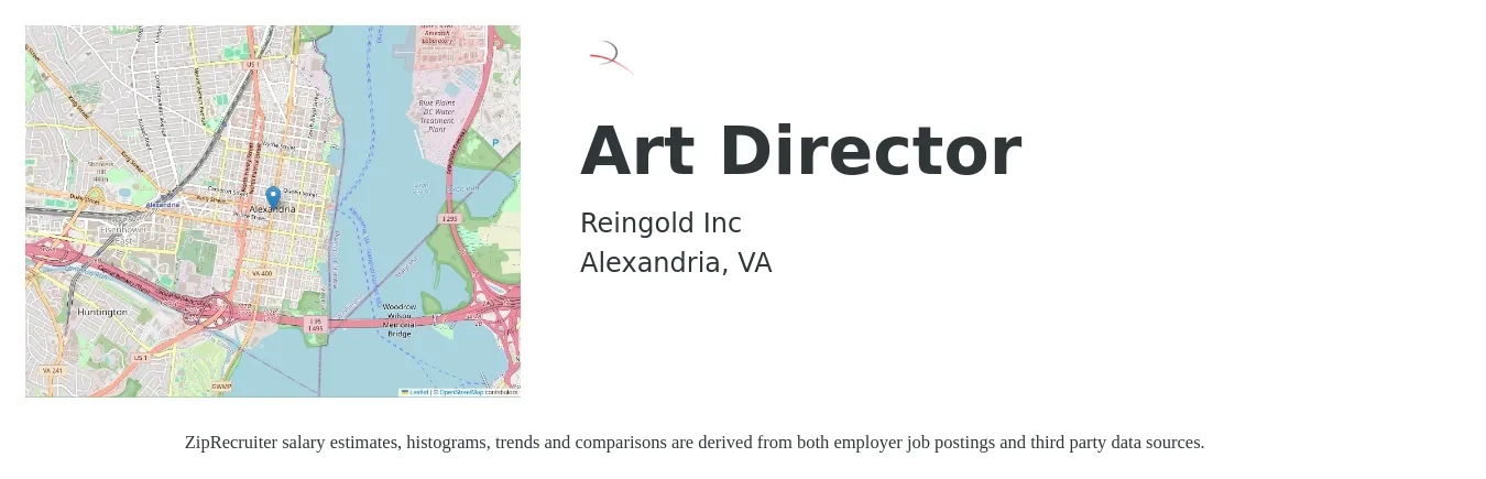 Reingold Inc job posting for a Art Director in Alexandria, VA with a salary of $129,300 to $135,700 Yearly with a map of Alexandria location.