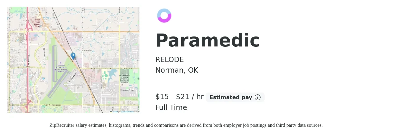 RELODE job posting for a Paramedic in Norman, OK with a salary of $16 to $22 Hourly with a map of Norman location.