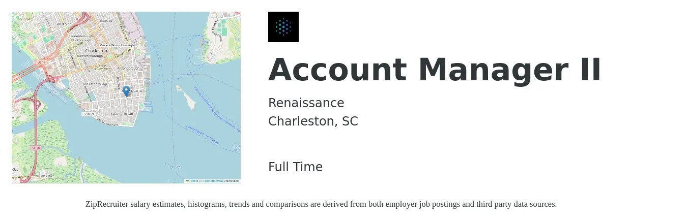 Renaissance job posting for a Account Manager II in Charleston, SC with a salary of $123,000 to $158,000 Yearly with a map of Charleston location.