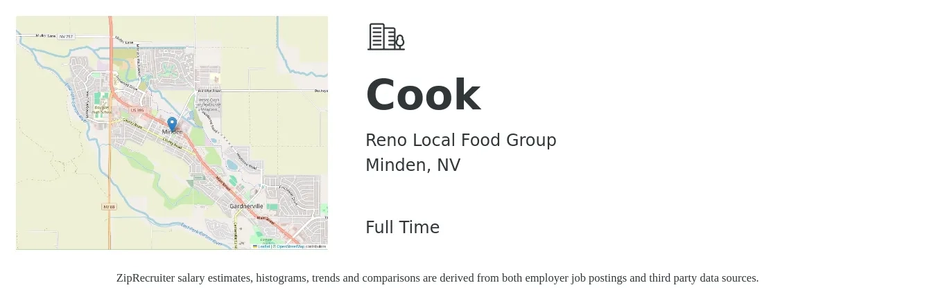 Reno Local Food Group job posting for a Cook in Minden, NV with a salary of $14 to $19 Hourly with a map of Minden location.