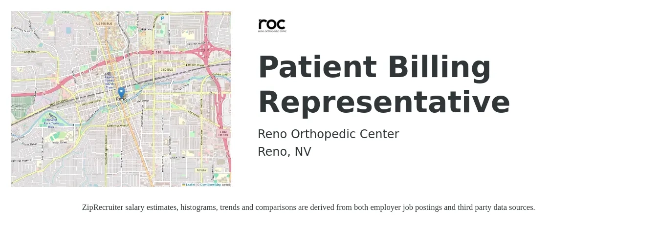 Reno Orthopedic Center job posting for a Patient Billing Representative in Reno, NV with a salary of $18 to $28 Hourly with a map of Reno location.