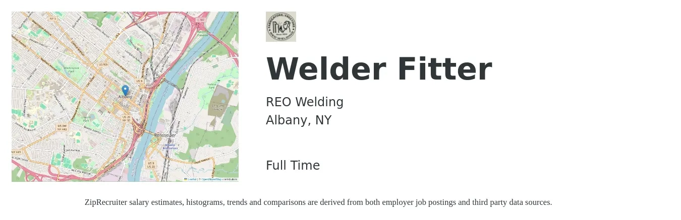 REO Welding job posting for a Welder Fitter in Albany, NY with a salary of $21 to $26 Hourly with a map of Albany location.