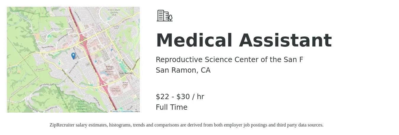 Reproductive Science Center of the San F job posting for a Medical Assistant in San Ramon, CA with a salary of $23 to $32 Hourly with a map of San Ramon location.