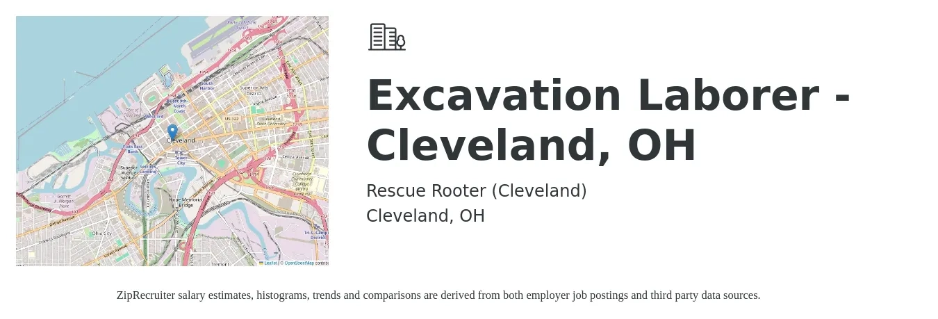 Rescue Rooter (Cleveland) job posting for a Excavation Laborer - Cleveland, OH in Cleveland, OH with a salary of $18 to $28 Hourly with a map of Cleveland location.