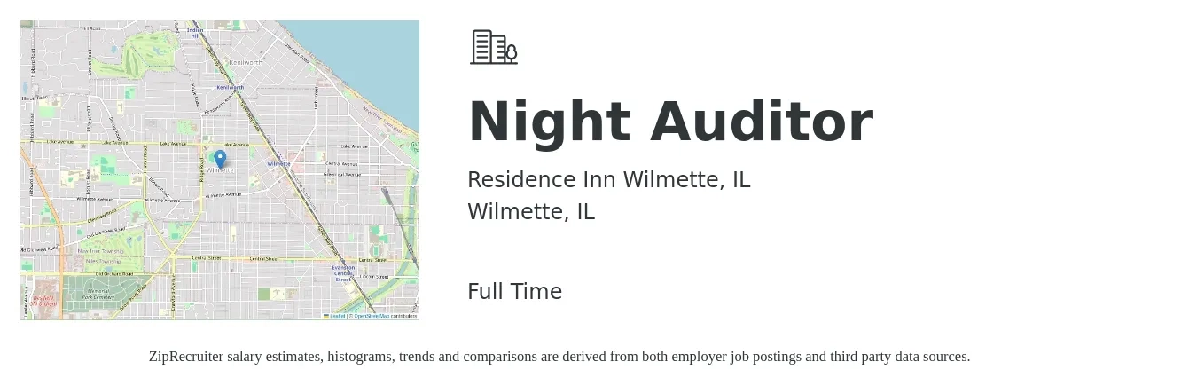 Residence Inn Wilmette, IL job posting for a Night Auditor in Wilmette, IL with a salary of $14 to $19 Hourly with a map of Wilmette location.