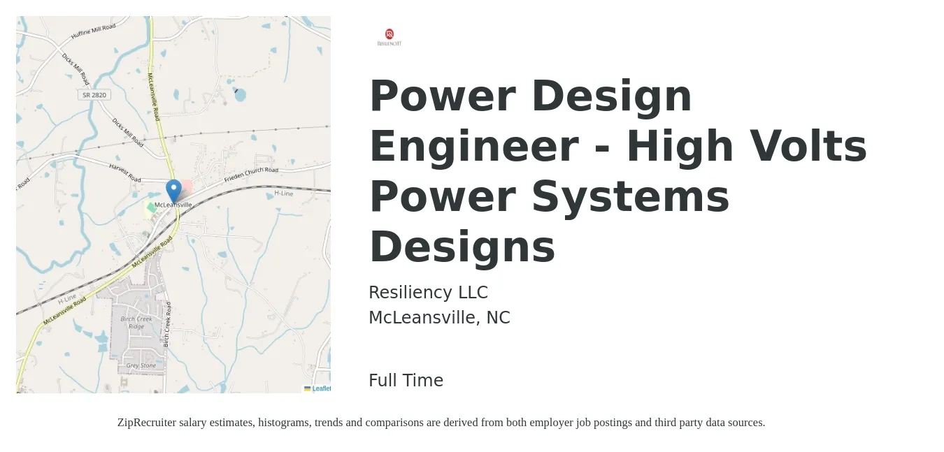 Resiliency LLC job posting for a Power Design Engineer - High Volts Power Systems Designs in McLeansville, NC with a salary of $40 to $59 Hourly with a map of McLeansville location.