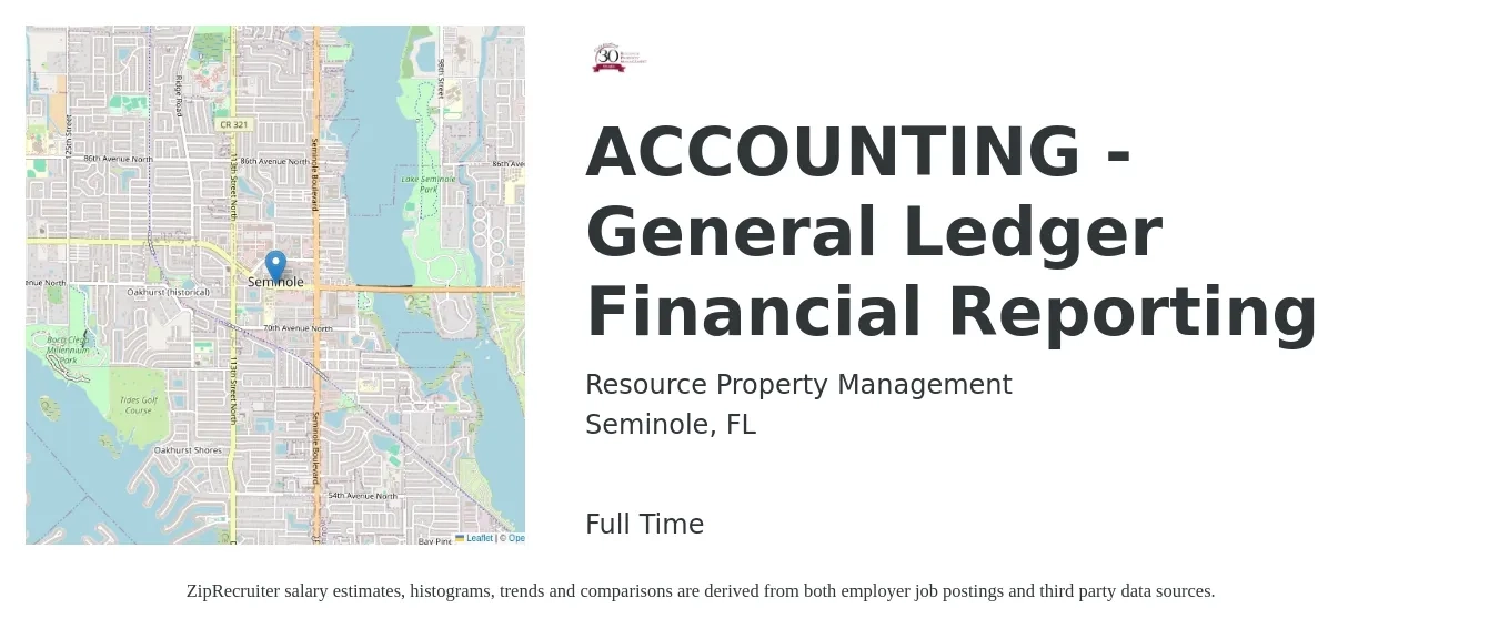 Resource Property Management job posting for a ACCOUNTING - General Ledger Financial Reporting in Seminole, FL with a salary of $56,800 to $80,700 Yearly with a map of Seminole location.