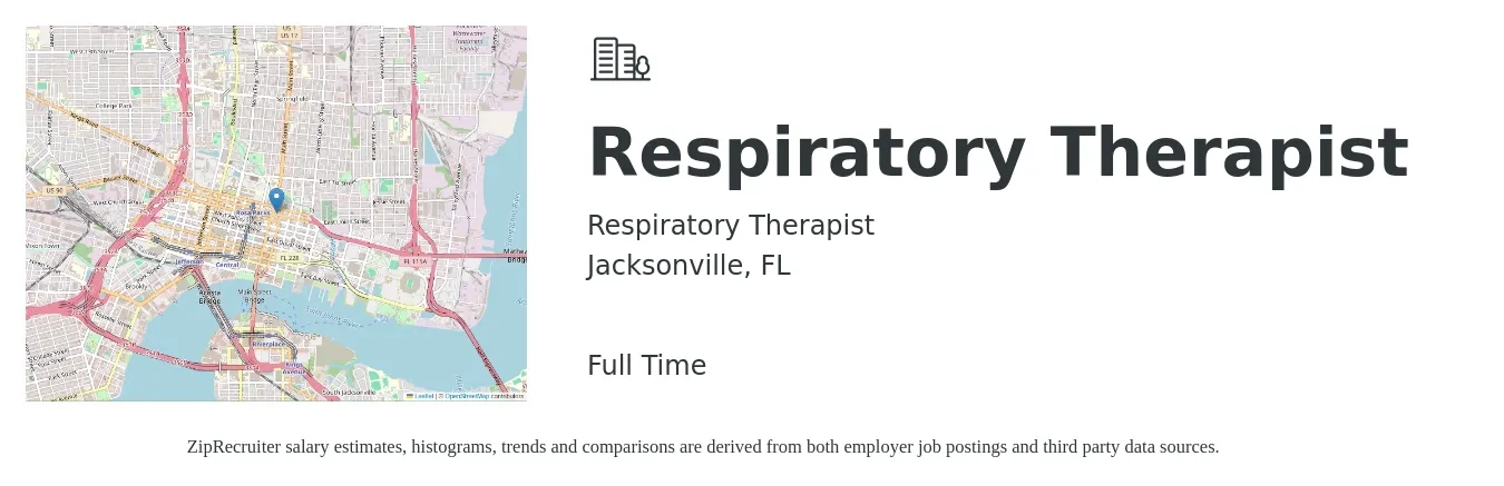 Respiratory Therapist job posting for a Respiratory Therapist in Jacksonville, FL with a salary of $27 to $48 Hourly with a map of Jacksonville location.
