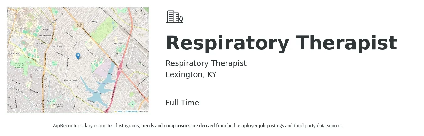 Respiratory Therapist job posting for a Respiratory Therapist in Lexington, KY with a salary of $27 to $47 Hourly with a map of Lexington location.