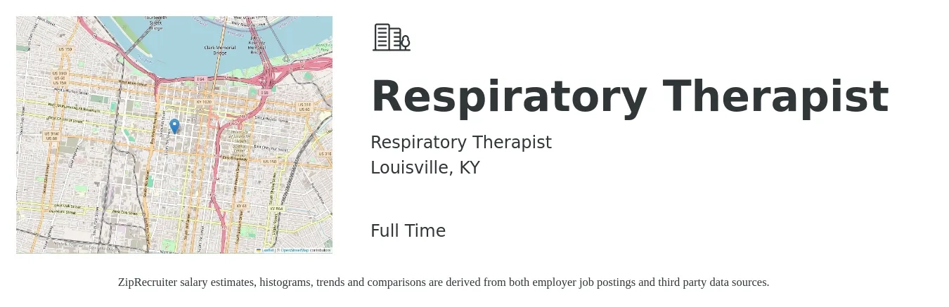 Respiratory Therapist job posting for a Respiratory Therapist in Louisville, KY with a salary of $29 to $51 Hourly with a map of Louisville location.