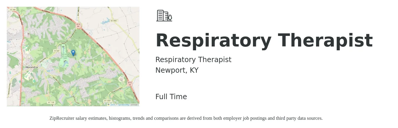 Respiratory Therapist job posting for a Respiratory Therapist in Newport, KY with a salary of $30 to $54 Hourly with a map of Newport location.