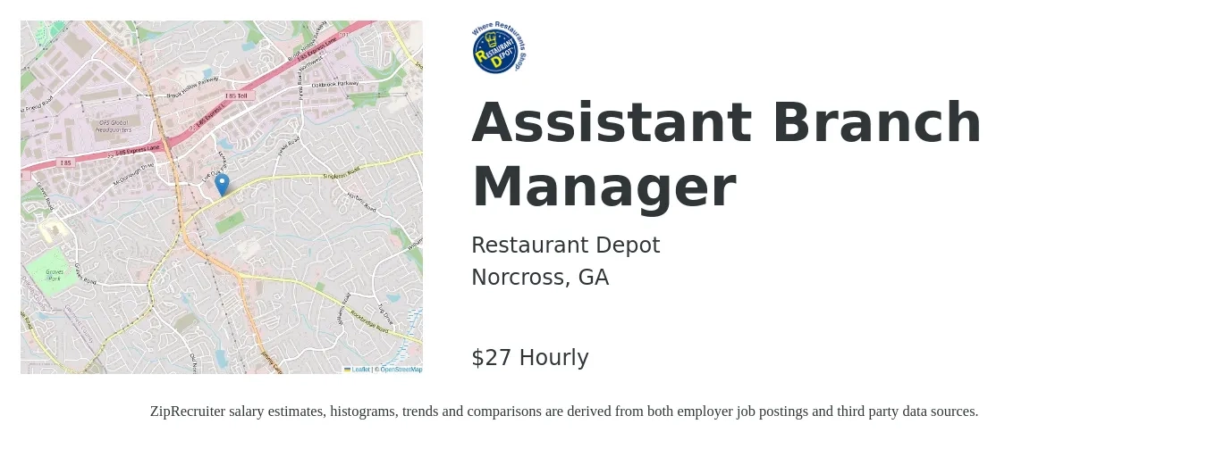 Restaurant Depot job posting for a Assistant Branch Manager in Norcross, GA with a salary of $28 to $29 Hourly with a map of Norcross location.