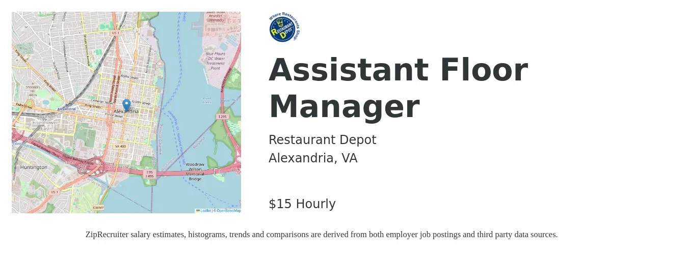Restaurant Depot job posting for a Assistant Floor Manager in Alexandria, VA with a salary of $16 to $16 Hourly with a map of Alexandria location.