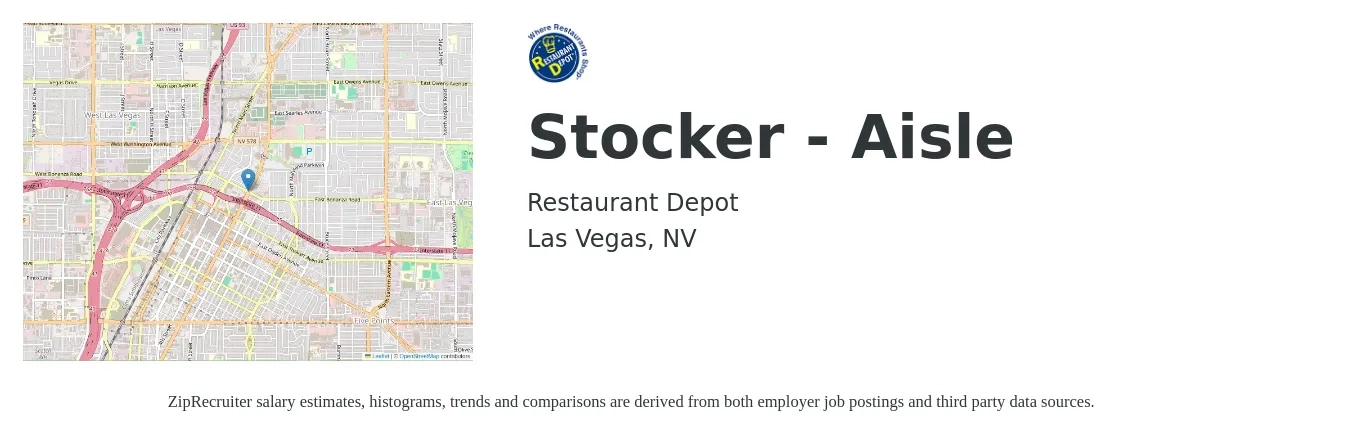 Restaurant Depot job posting for a Stocker - Aisle in Las Vegas, NV with a salary of $13 to $16 Hourly with a map of Las Vegas location.