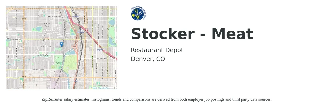 Restaurant Depot job posting for a Stocker - Meat in Denver, CO with a salary of $14 Hourly with a map of Denver location.
