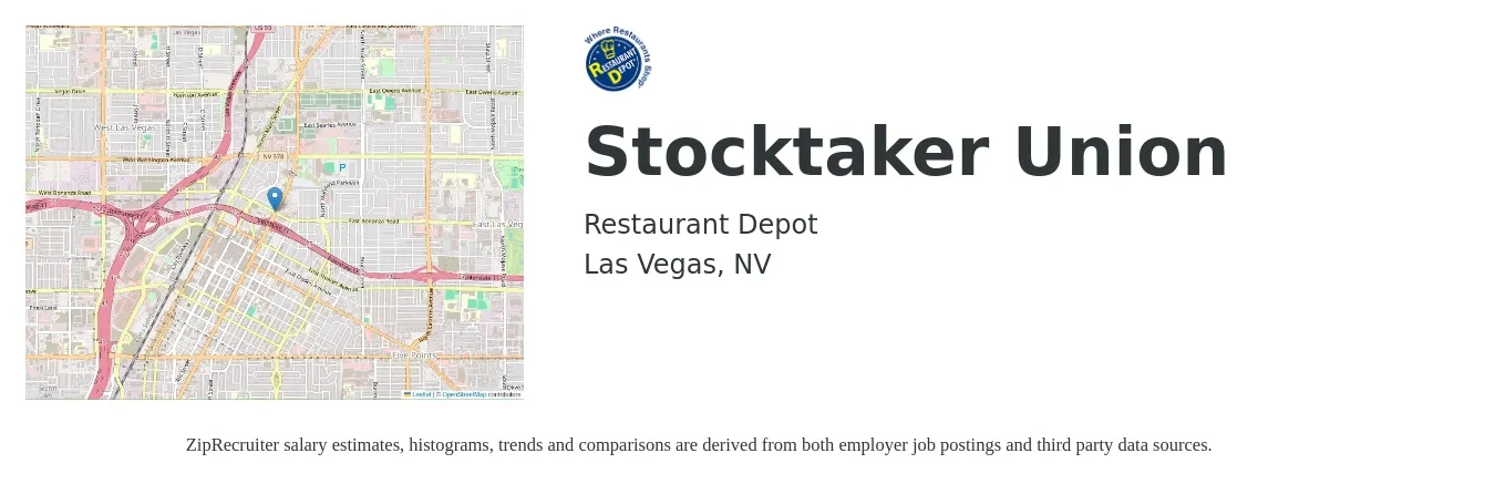 Restaurant Depot job posting for a Stocktaker Union in Las Vegas, NV with a salary of $15 to $18 Hourly with a map of Las Vegas location.