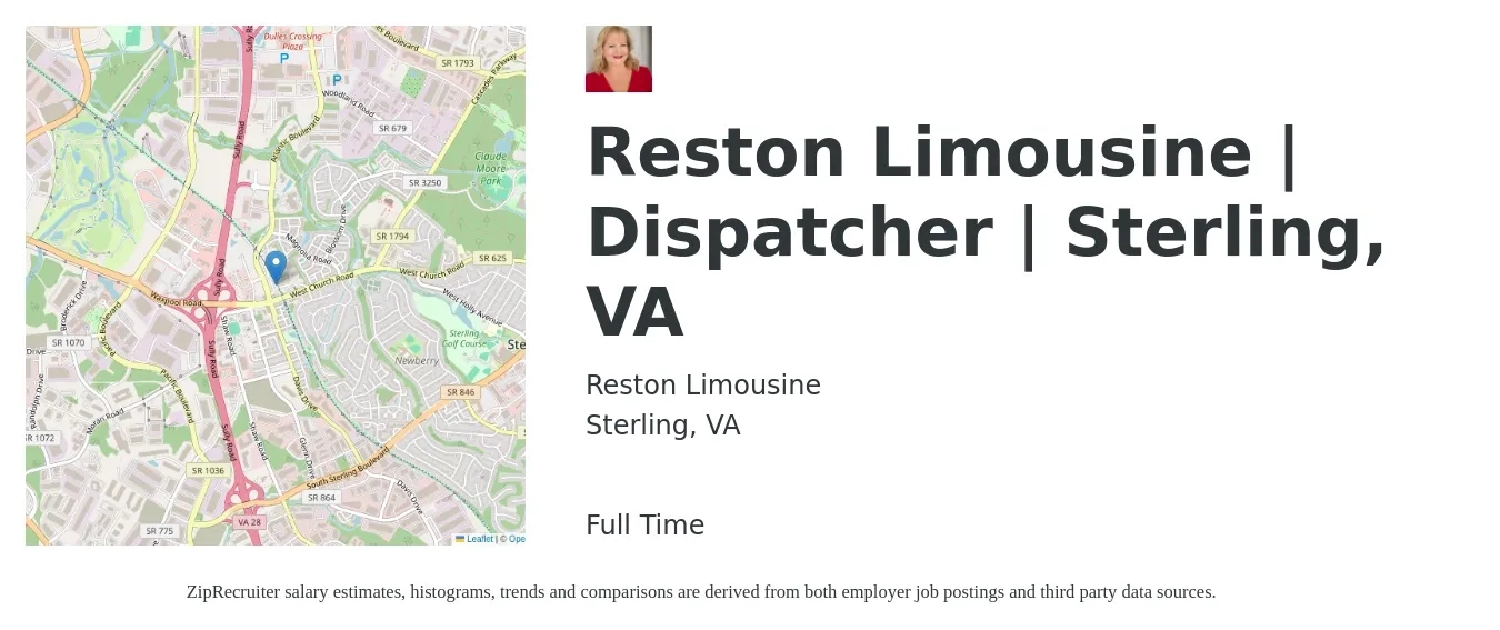 Reston Limousine job posting for a Reston Limousine | Dispatcher | Sterling, VA in Sterling, VA with a salary of $18 to $25 Hourly with a map of Sterling location.