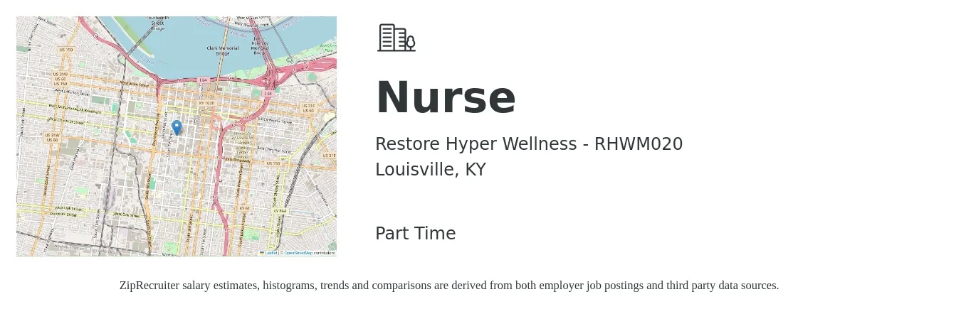 Restore Hyper Wellness - RHWM020 job posting for a Nurse in Louisville, KY with a salary of $28 to $41 Hourly with a map of Louisville location.