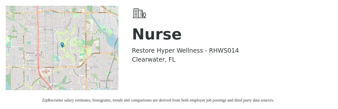 Restore Hyper Wellness - RHWS014 job posting for a Nurse in Clearwater, FL with a salary of $34 Hourly with a map of Clearwater location.