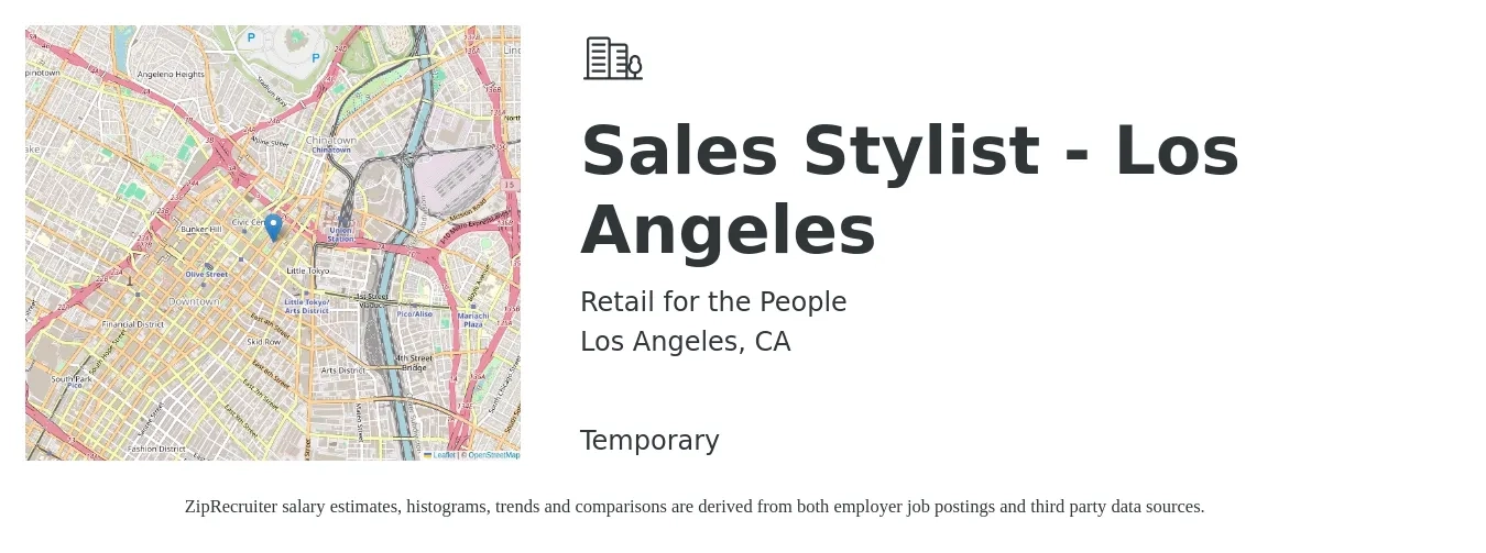Retail for the People job posting for a Sales Stylist - Los Angeles in Los Angeles, CA with a salary of $12 to $20 Hourly with a map of Los Angeles location.