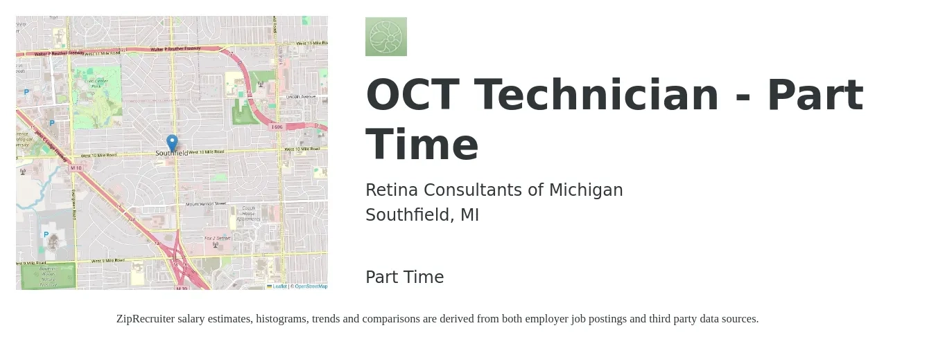 Retina Consultants of Michigan job posting for a OCT Technician - Part Time in Southfield, MI with a map of Southfield location.