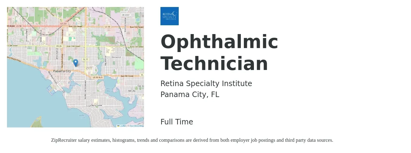 Retina Specialty Institute job posting for a Ophthalmic Technician in Panama City, FL with a salary of $16 to $22 Hourly with a map of Panama City location.