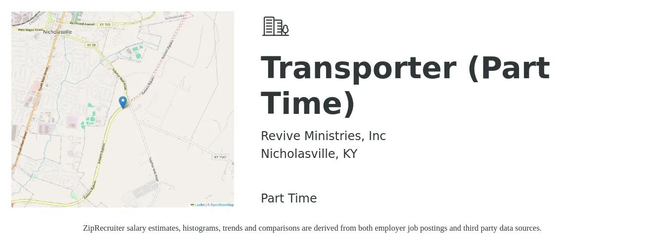 Revive Ministries, Inc job posting for a Transporter (Part Time) in Nicholasville, KY with a salary of $13 to $17 Hourly with a map of Nicholasville location.