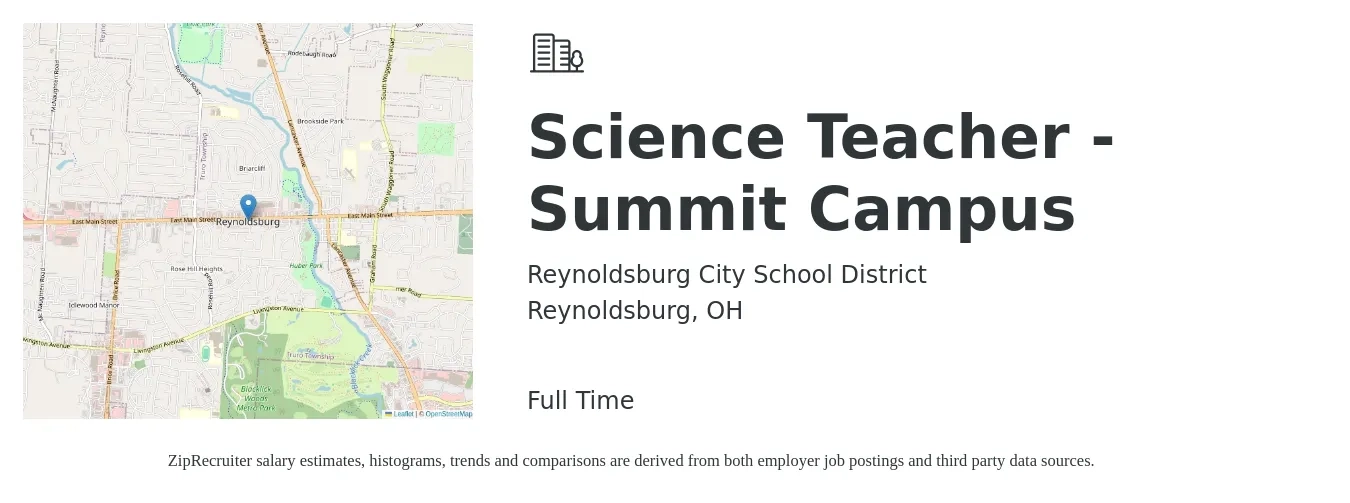 Reynoldsburg City School District job posting for a Science Teacher - Summit Campus in Reynoldsburg, OH with a salary of $43,900 to $56,700 Yearly with a map of Reynoldsburg location.