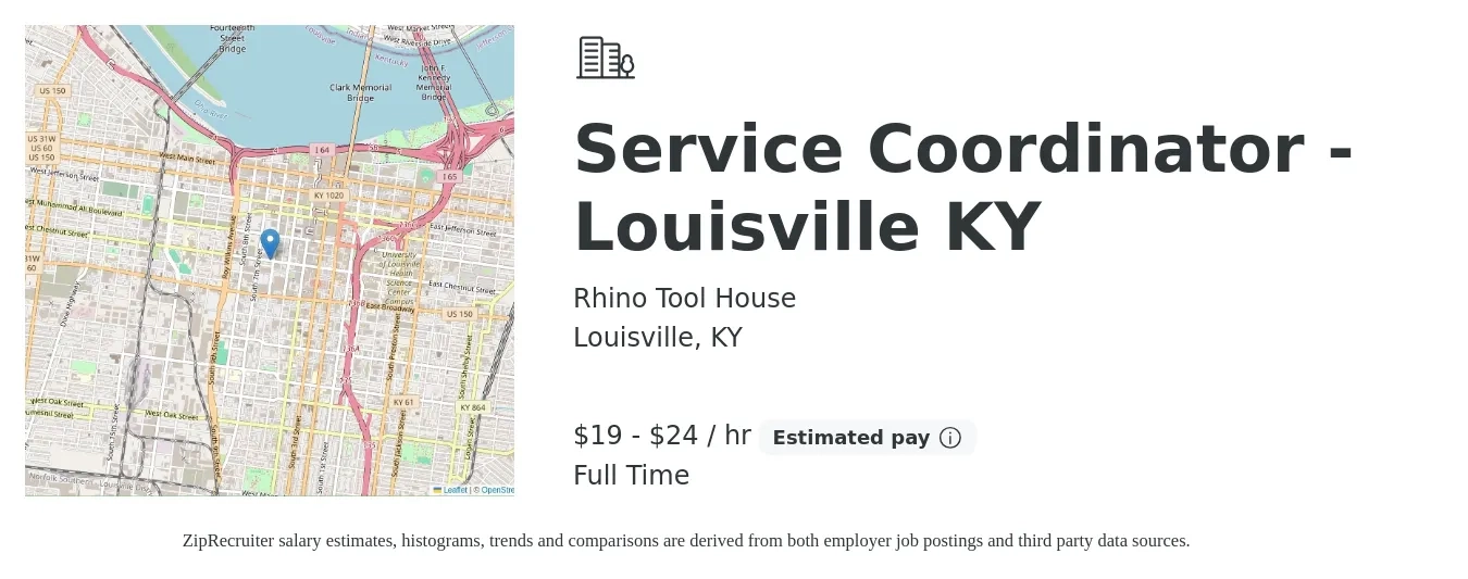 Rhino Tool House job posting for a Service Coordinator - Louisville KY in Louisville, KY with a salary of $20 to $25 Hourly with a map of Louisville location.