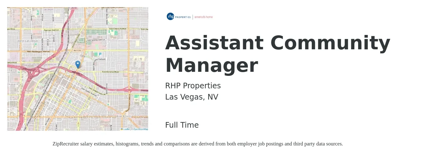RHP Properties job posting for a Assistant Community Manager in Las Vegas, NV with a salary of $18 to $22 Hourly with a map of Las Vegas location.