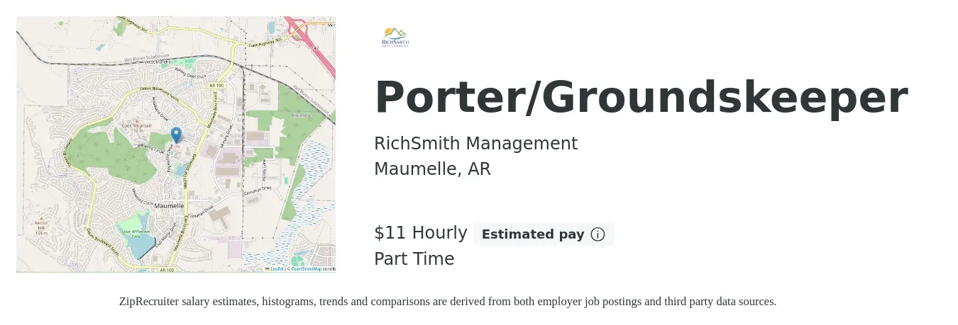 RichSmith Management job posting for a Porter/Groundskeeper in Maumelle, AR with a salary of $12 to $15 Hourly with a map of Maumelle location.