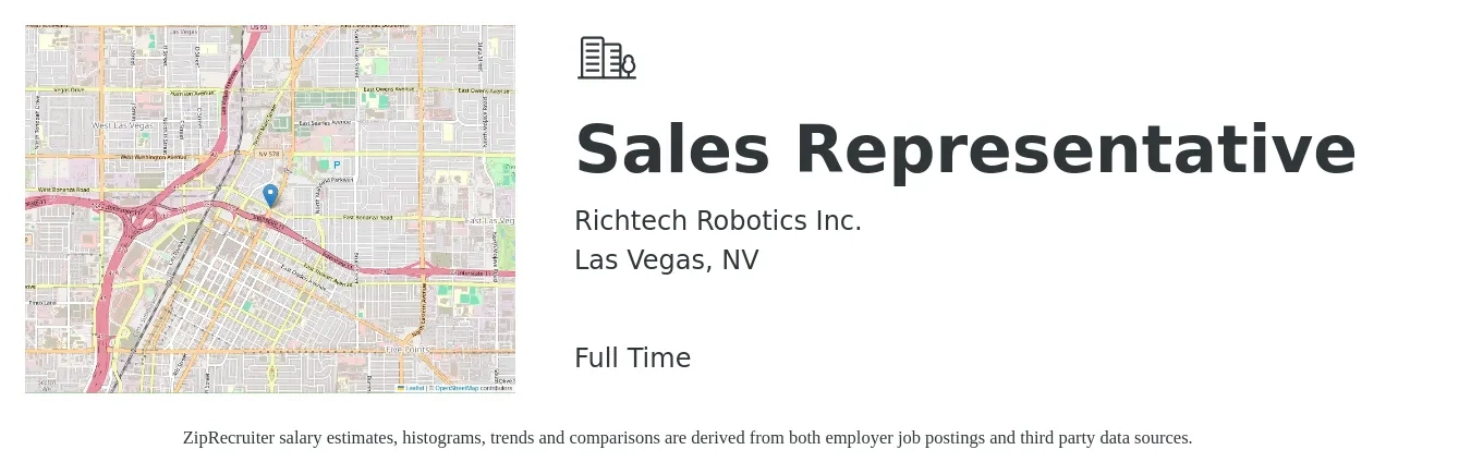 Richtech Robotics Inc. job posting for a Sales Representative in Las Vegas, NV with a salary of $40,000 to $50,000 Yearly with a map of Las Vegas location.