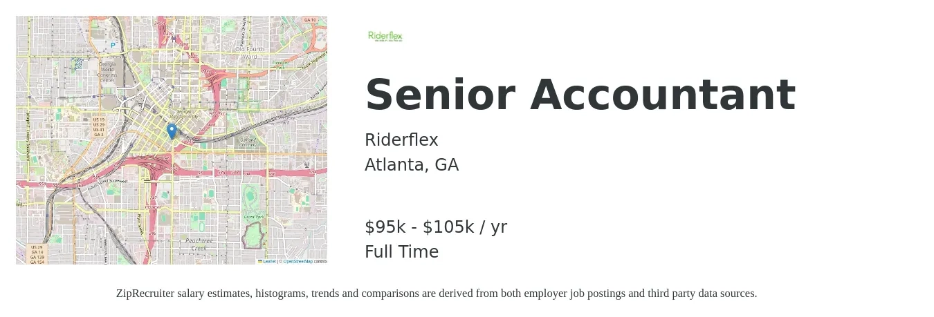 Riderflex job posting for a Senior Accountant in Atlanta, GA with a salary of $80,000 to $90,000 Yearly with a map of Atlanta location.