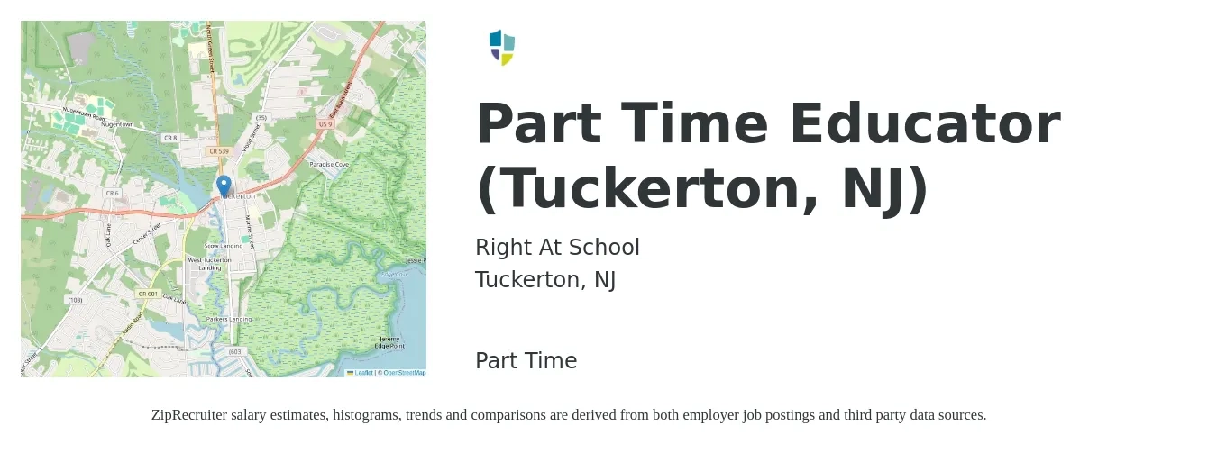 Right At School job posting for a Part Time Educator (Tuckerton, NJ) in Tuckerton, NJ with a salary of $17 to $25 Hourly with a map of Tuckerton location.