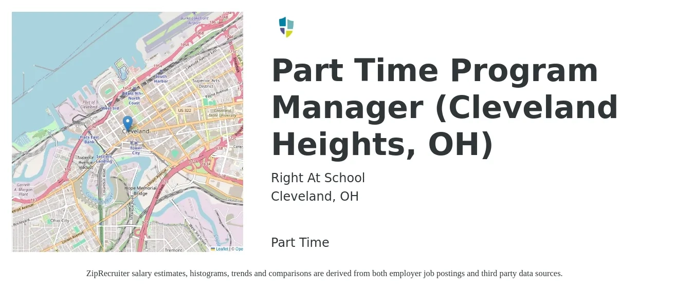 Right At School job posting for a Part Time Program Manager (Cleveland Heights, OH) in Cleveland, OH with a salary of $19 to $23 Hourly with a map of Cleveland location.