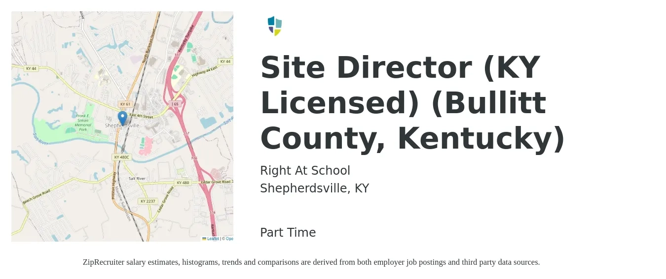 Right At School job posting for a Site Director (KY Licensed) (Bullitt County, Kentucky) in Shepherdsville, KY with a salary of $17 to $28 Hourly with a map of Shepherdsville location.