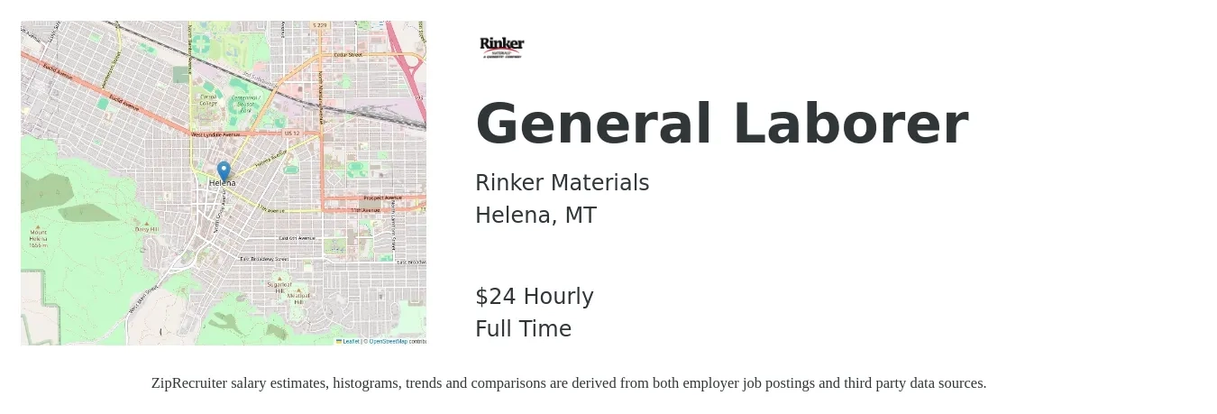 Rinker Materials job posting for a General Laborer in Helena, MT with a salary of $25 Hourly with a map of Helena location.