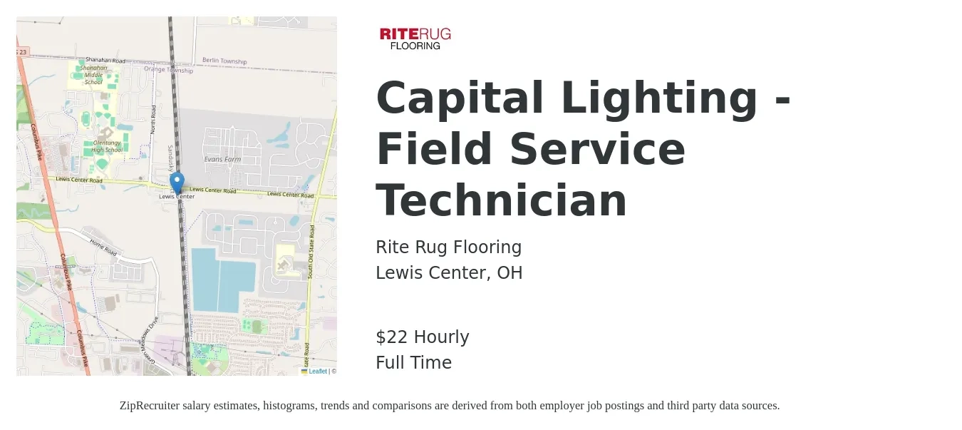 Rite Rug Flooring job posting for a Capital Lighting - Field Service Technician in Lewis Center, OH with a salary of $24 Hourly with a map of Lewis Center location.