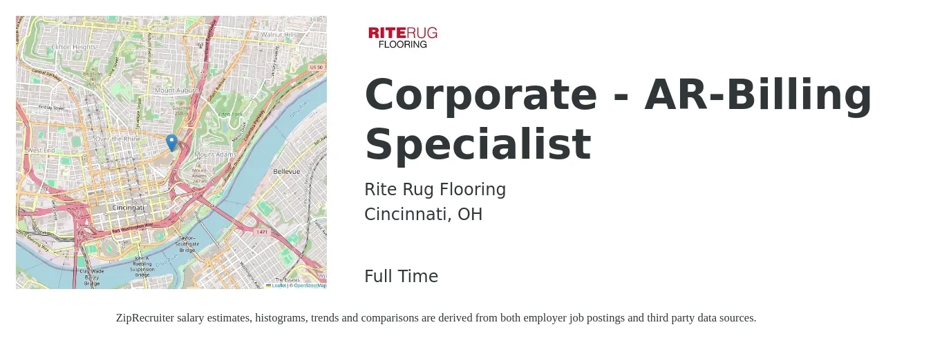 Rite Rug Flooring job posting for a Corporate - AR-Billing Specialist in Cincinnati, OH with a salary of $20 to $26 Hourly with a map of Cincinnati location.