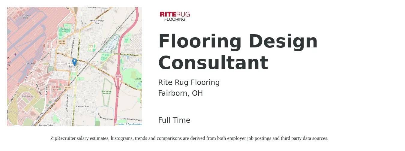 Rite Rug Flooring job posting for a Flooring Design Consultant in Fairborn, OH with a salary of $19 to $31 Hourly with a map of Fairborn location.