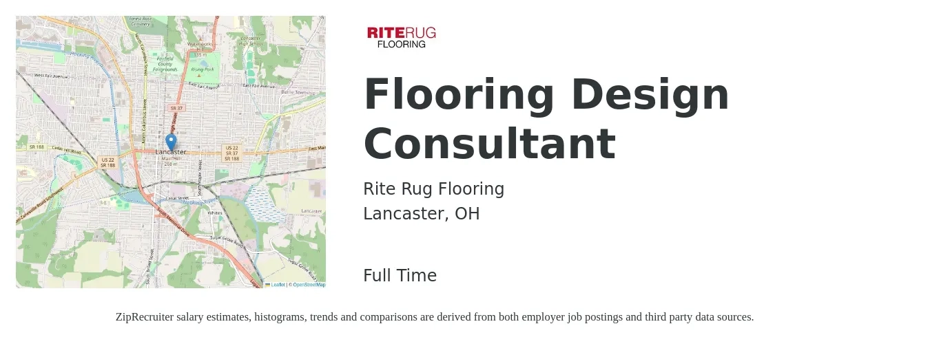 Rite Rug Flooring job posting for a Flooring Design Consultant in Lancaster, OH with a salary of $18 to $30 Hourly with a map of Lancaster location.