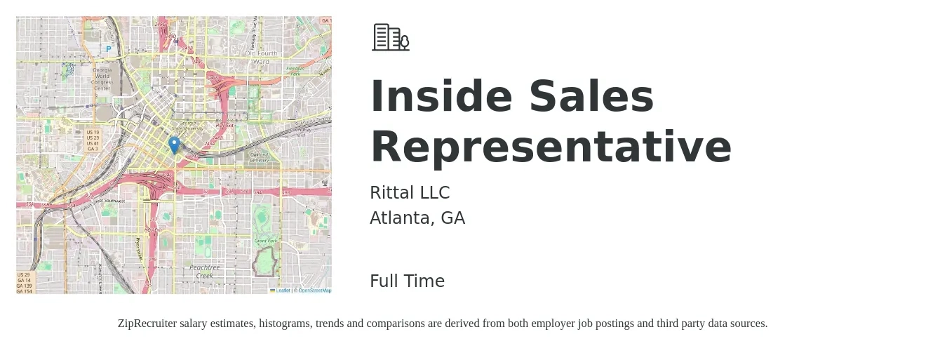 Rittal LLC job posting for a Inside Sales Representative in Atlanta, GA with a salary of $38,000 to $56,700 Yearly with a map of Atlanta location.