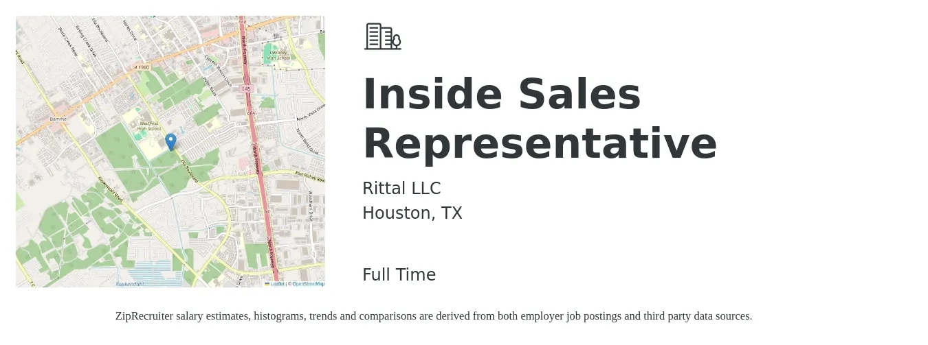 Rittal LLC job posting for a Inside Sales Representative in Houston, TX with a salary of $37,700 to $56,300 Yearly with a map of Houston location.