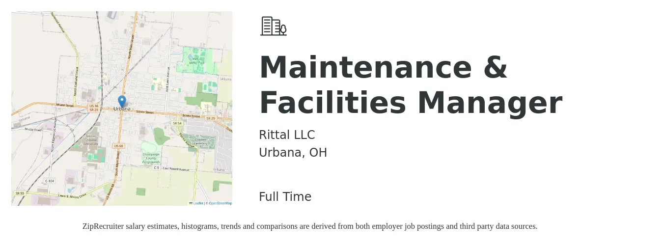 Rittal LLC job posting for a Maintenance & Facilities Manager in Urbana, OH with a salary of $54,000 to $86,300 Yearly with a map of Urbana location.